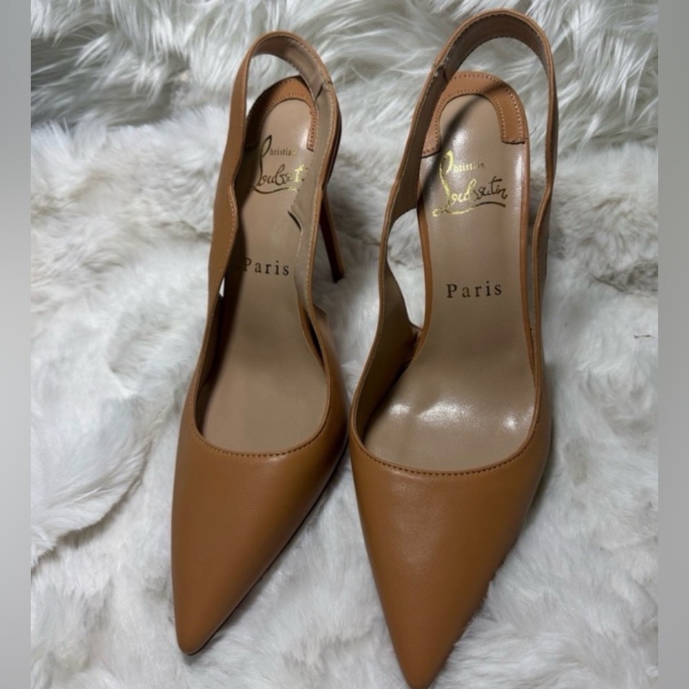 Tan Pointed Slingback Heels